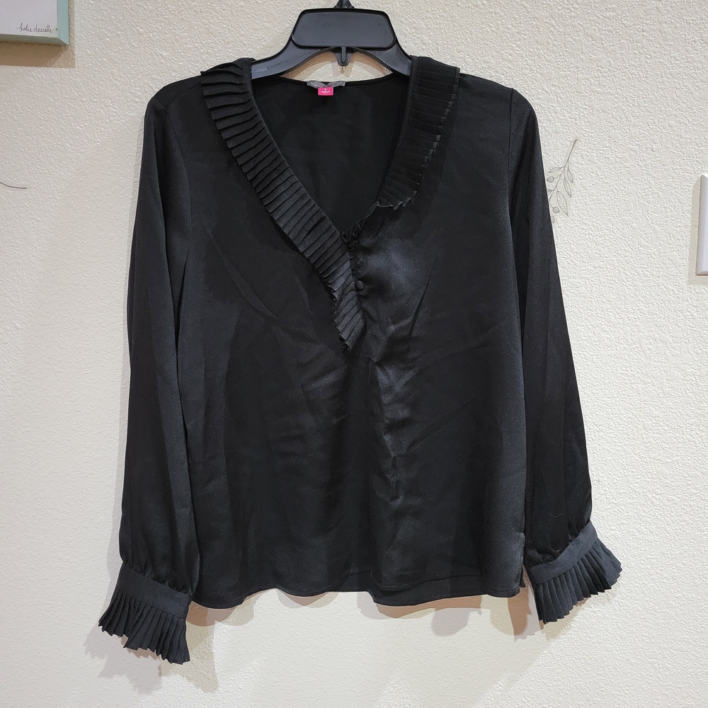 Vince Camuto Black Ruffle Pleated Trim Blouse SIZE SMALL